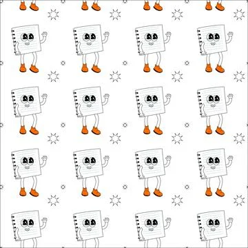 Y2k school groovy seamless pattern. Childrens pattern with school supplies and Stock Illustration