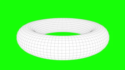 Y2K Seamless Loop Shapes Torus Wireframe Donut Rotate on Green Screen Alpha Stock Footage 256853584