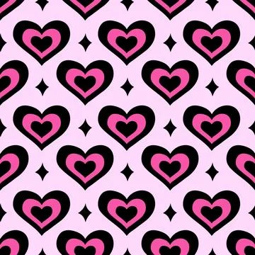 Y2k seamless pattern. Abstract hearts and stars. Emo 2000s style Stock Illustration