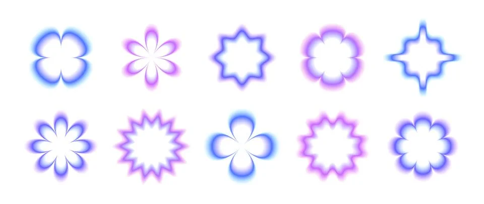 Y2k smooth gradient flowers set. Pastel blurry flower aura collection. Abstract Stock Illustration