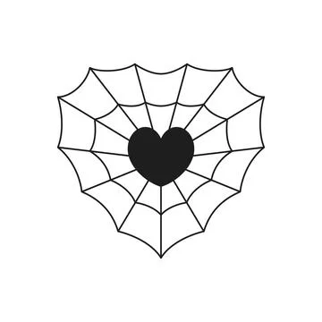 Y2k spider net heart shape psychedelic symbol of love monochrome line retro.. Stock Illustration
