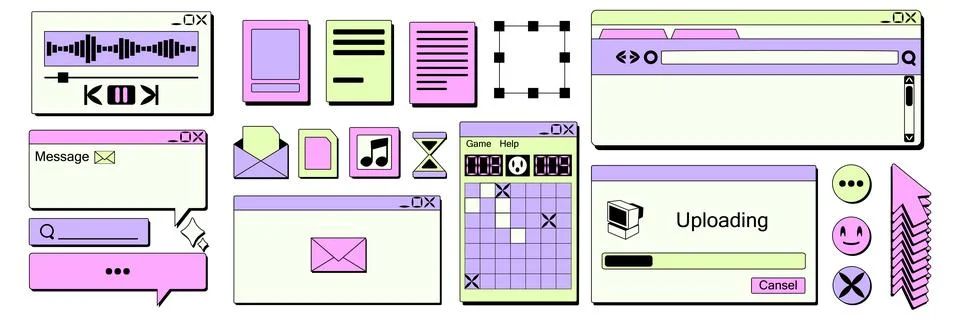 Y2K sticker with retro computer interface elements Illustrazione stock