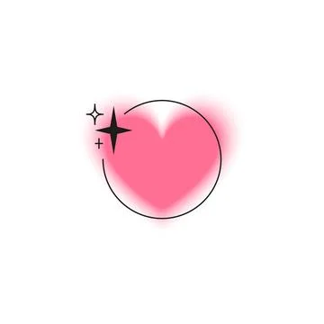 Y2k style vector with abstract pink gradient heart and linear round frame with Stock Illustration