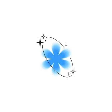 Y2K style vector design, gradient blurred blue flower with line elements. Illustrazione stock