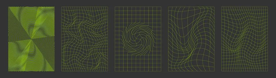 Y2k style warped grid background set Illustrazione stock