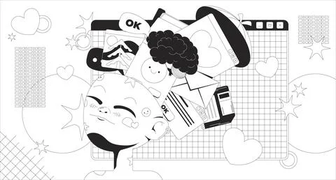 Y2K surreal overflowing mind with digital media lo fi line illustration Stock Illustration