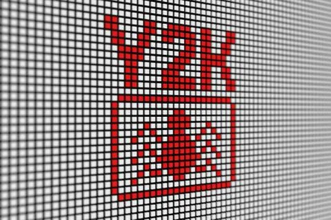 Y2K text scoreboard blurred background 3d illustration Stock Illustration