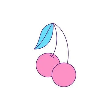 Y2k two cherry berry with stem and leaf cartoon element groovy style icon vec Stock Illustration