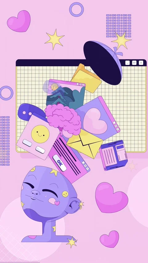 Y2K vaporwave techno character lofi vertical animation Stock Footage 337033335
