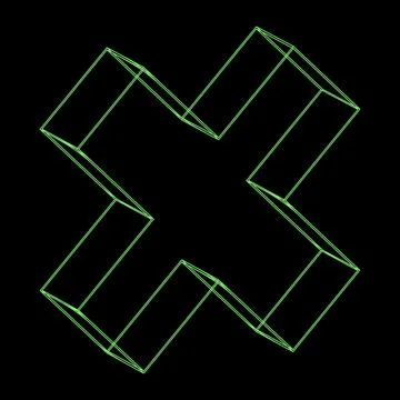 Y2K Vector Rave Psychedelic Futuristic Diagonal Cross in trendy neon green black Stock Illustration