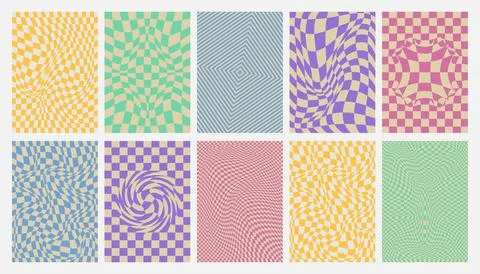 Y2k wavy checkerboard backgrounds Stock Illustration