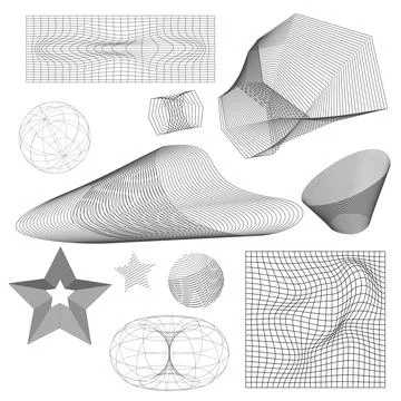 Y2K White Grid Abstract Geometric Shapes Collection Stock Illustration