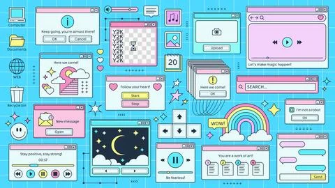 Y2K windows and retro browser pages of PC computer Stock Illustration