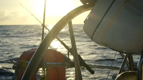 Yacht And Sunset In The Ocean Stock Footage 80993773