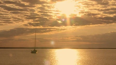 Yacht in the bay Stock Footage 79219327