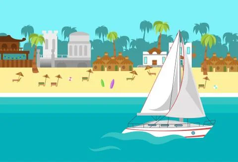 Yacht on beach. Illustrazione stock