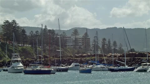 Yacht Boat Harbour Establishing Shot - Wollongong Illawarra NSW Stock Footage