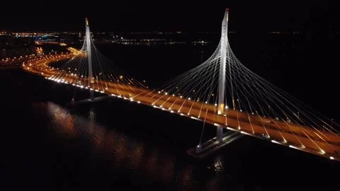 Yacht cable-stayed bridge in the evening in St. Petersburg Stock Footage 152779298
