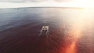 Yacht - Catamaran In The Tropical Sea At Sunset. Yachting / Luxury Sailing Theme Stock Footage