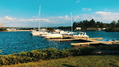 Yacht club on the Dnipro River Stock Footage
