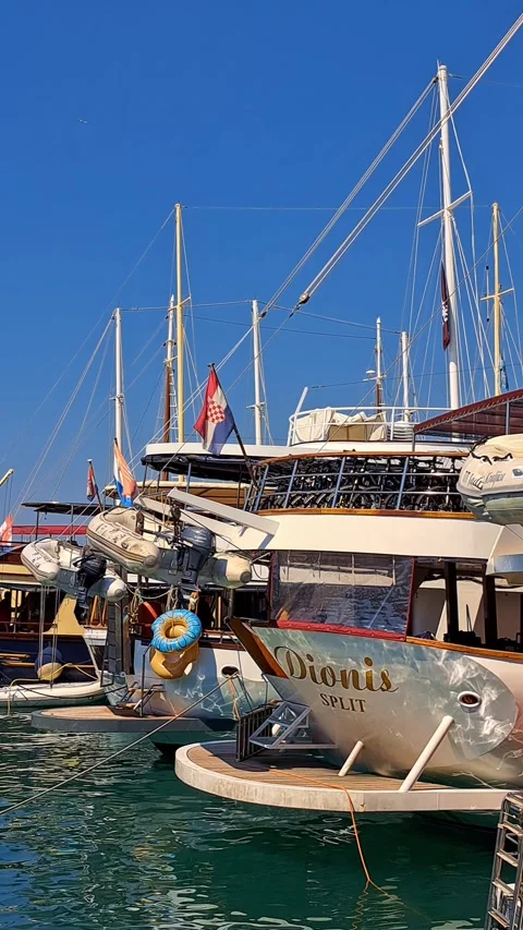 Yacht with a Croatian flag in Split harbor Stock Footage 315214069