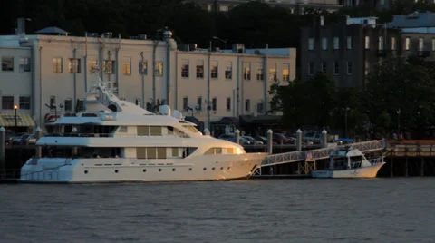 Yacht Docked at Sunset Stock Footage 37932320