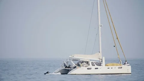 Yacht Drifting on a Sea Stock Footage 77861246