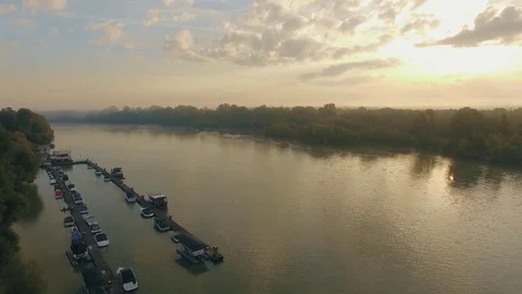 Yacht harbour in sunrise Stock Footage
