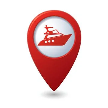 Yacht icon red map pointer Stock Illustration