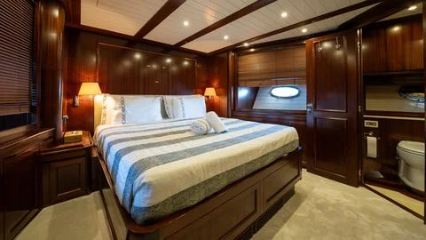 Yacht interior featuring elegant design Stock Photos