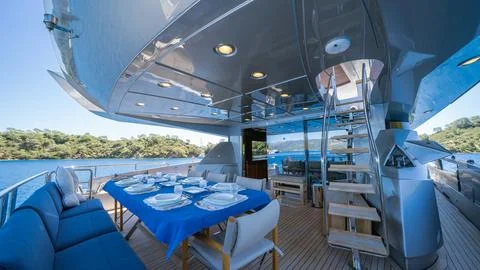 Yacht interior featuring elegant design Stock Photos