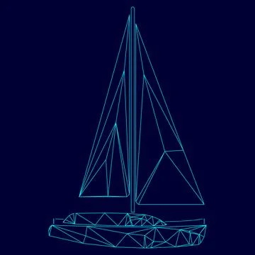 Yacht low poly triangulation triangulated polygonal electric cyan blue vibran Stock Illustration