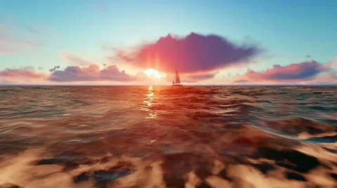 Yacht navigating at sea,Beautiful Sunset Stock Footage 64517357