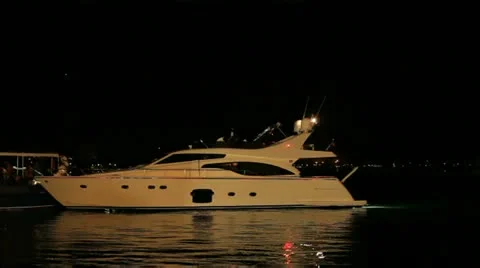 A yacht at night Stock Footage