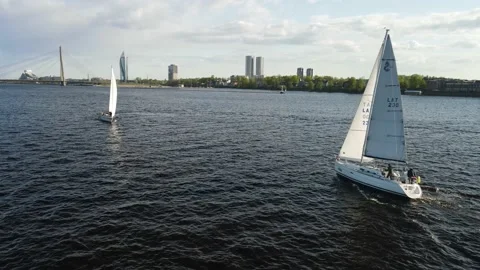 Yacht on the river Stock Footage 159279917