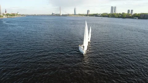 Yacht on the river Stock Footage 159279948