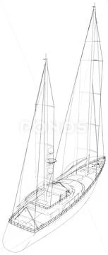Yacht sailboat or sailing ship wire-frame. Vector illustration. Tracing Stock Illustration