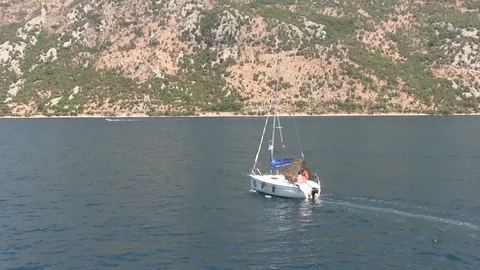 Yacht sailing in the Bay, Montenegro Stock Footage