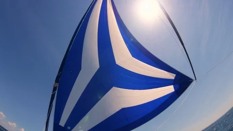 Yacht sailing Colorful Code Zero sail and whisker pole Stock Footage 92284710