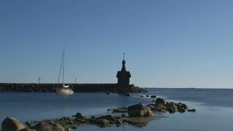 The yacht is sailing in the foreground. Stock Footage 136756909