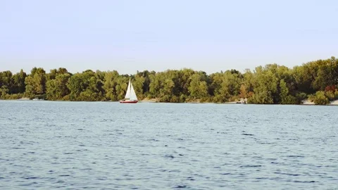 Yacht is sailing on the river Stock Footage 116392404