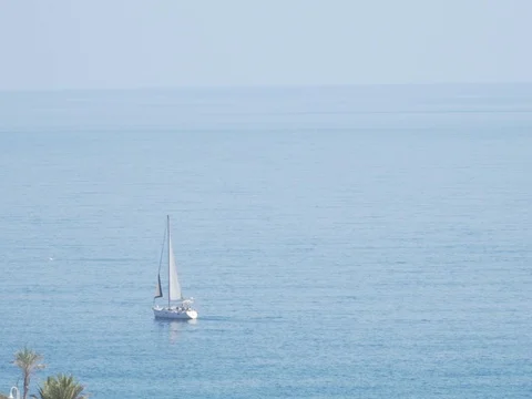 Yacht sailing in the sea Stock Footage 80366950