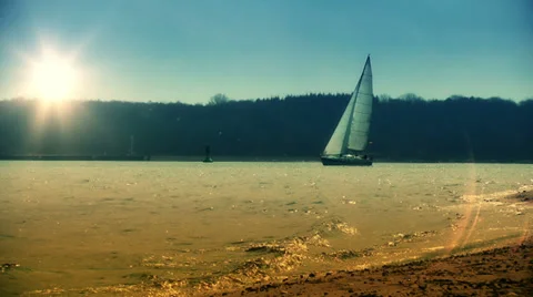 Yacht sailing at sunset Stock Footage 35312063
