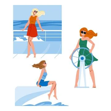 Yacht sailing trip woman vector Stock Illustration