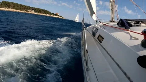 Yacht Sailing On The Waves Video stock 172436304