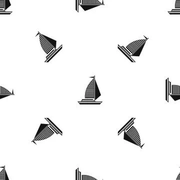 Yacht with sails pattern seamless black Stock Illustration