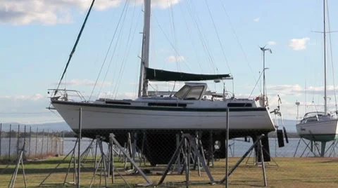 Yacht On Stands Stock Footage 8660349