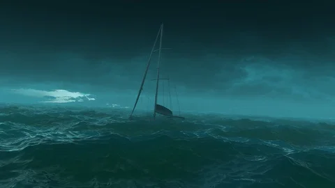 Yacht in storm waves Stock Footage 126766625