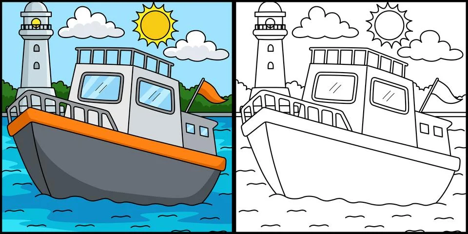 Yacht Summer Coloring Page Colored Illustration Stock Illustration