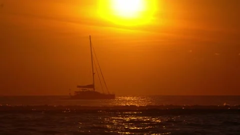 Yacht At Sunset (3) Stock Footage 170013049